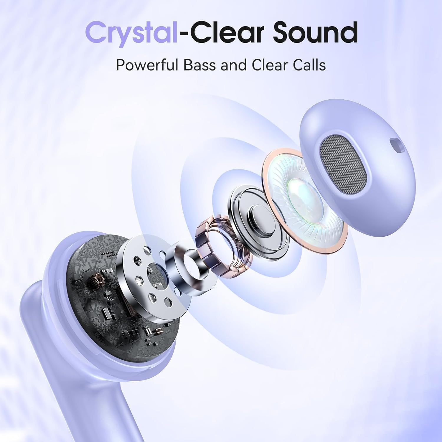 Ecouteurs Bluetooth sans fil, Écouteur Bluetooth 5.3 Hifi stéréo, Écouteurs sans fil ENC avec 4 Mics, Casque Bluetooth avec 42 heures d'écoute, Oreillette Bluetooth Sports IP7 étanche, Violet
