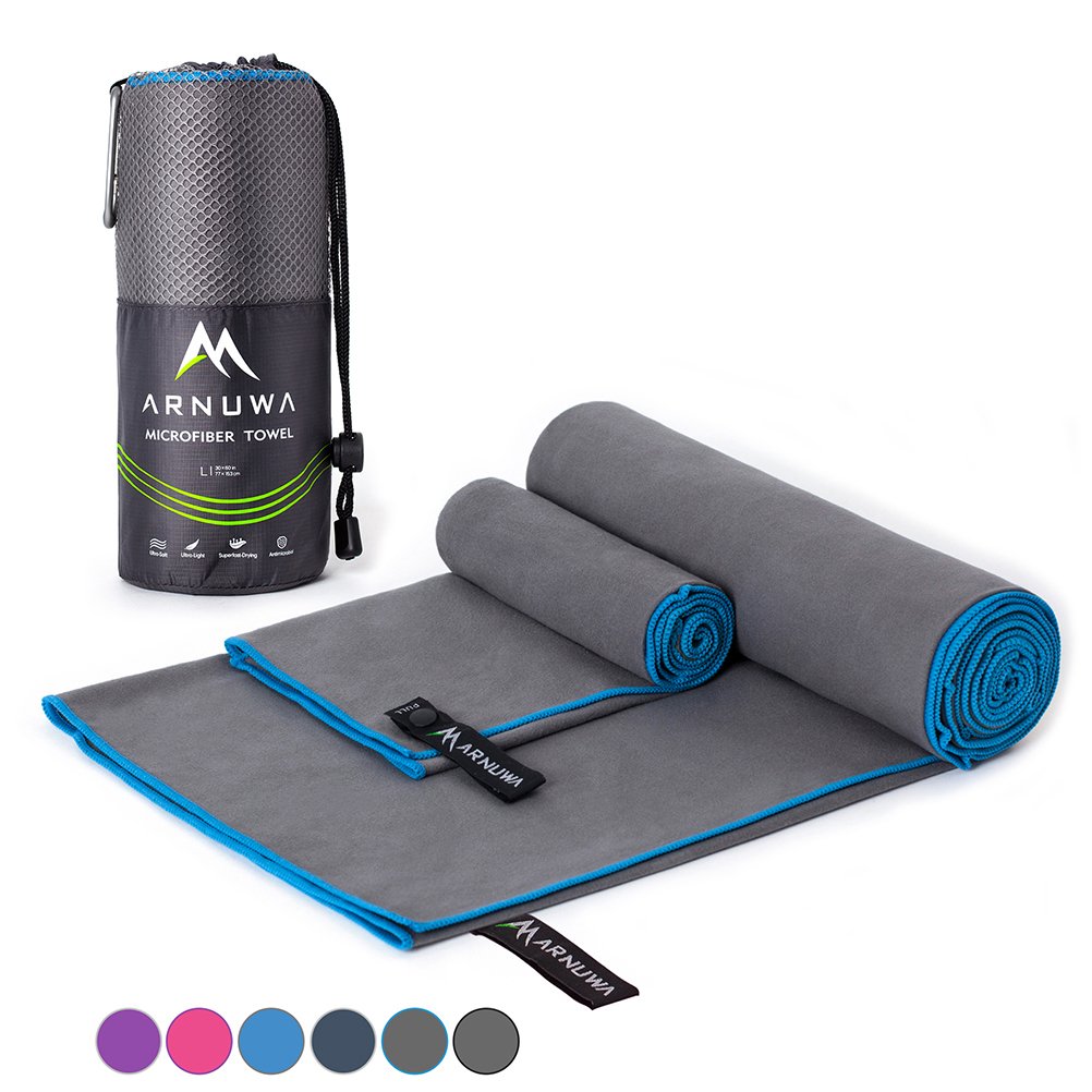 Microfiber Travel Camping Towel Quick Dry Ultra Absorbent Compact, Gray/Blue L