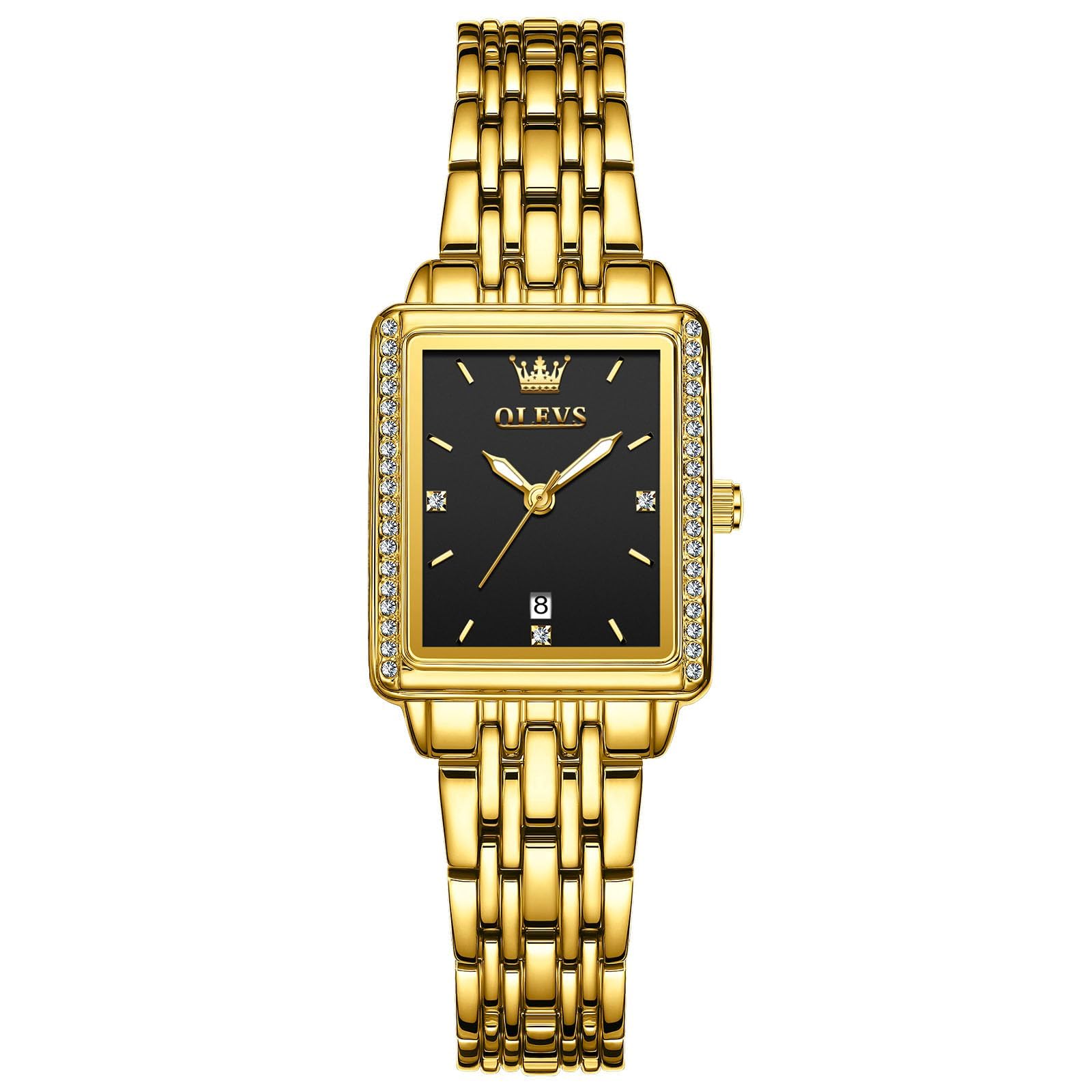 OLEVS Gold Uhren für Frauen Quadrat, Edelstahl Armband Damenuhren Kleines Gesicht, Retro wasserdichte Leuchtende Damen Armbanduhren mit Datum Leicht zu Lesen