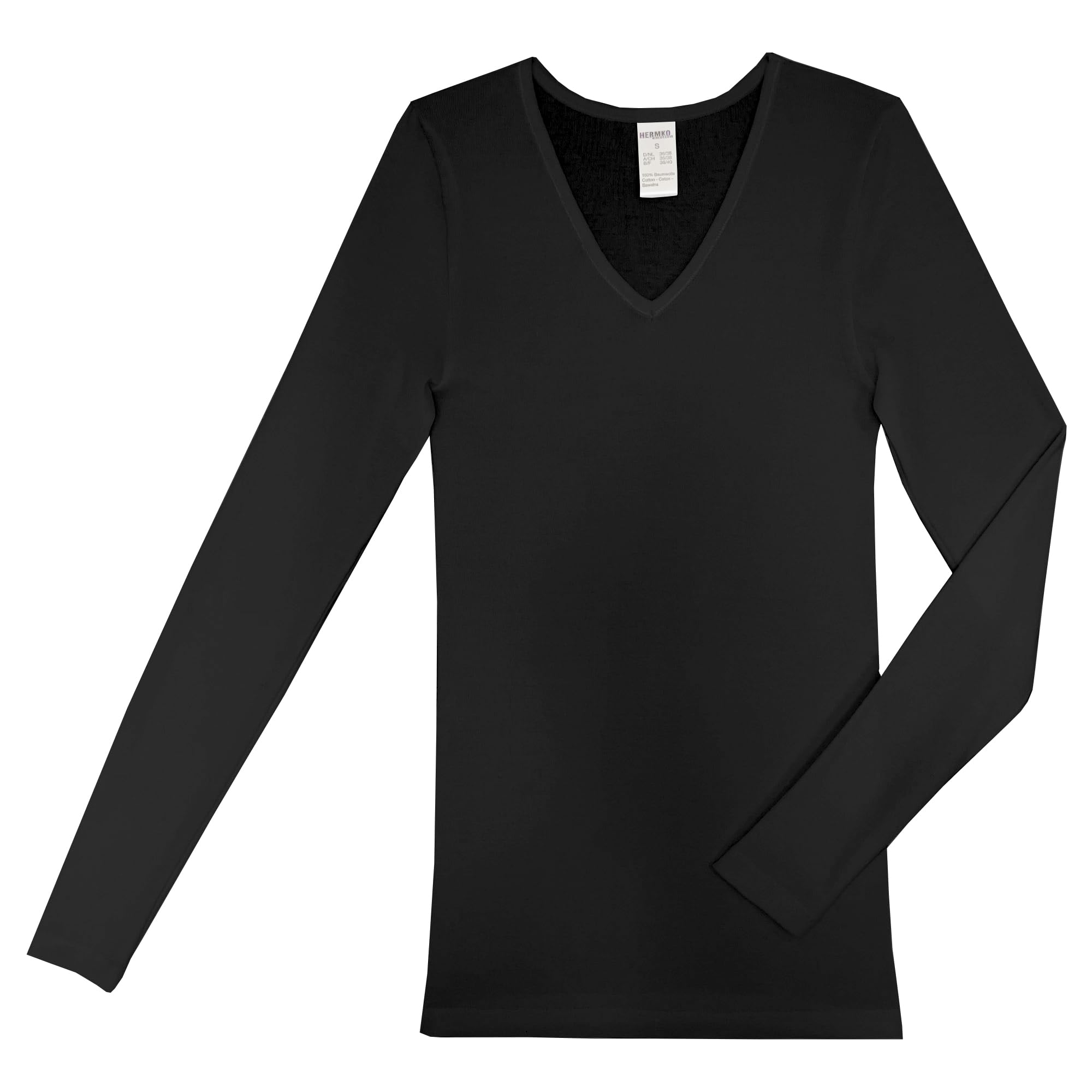 HERMKO 13680 Lot de 2 maillots de corps à manches longues avec col en V pour femme