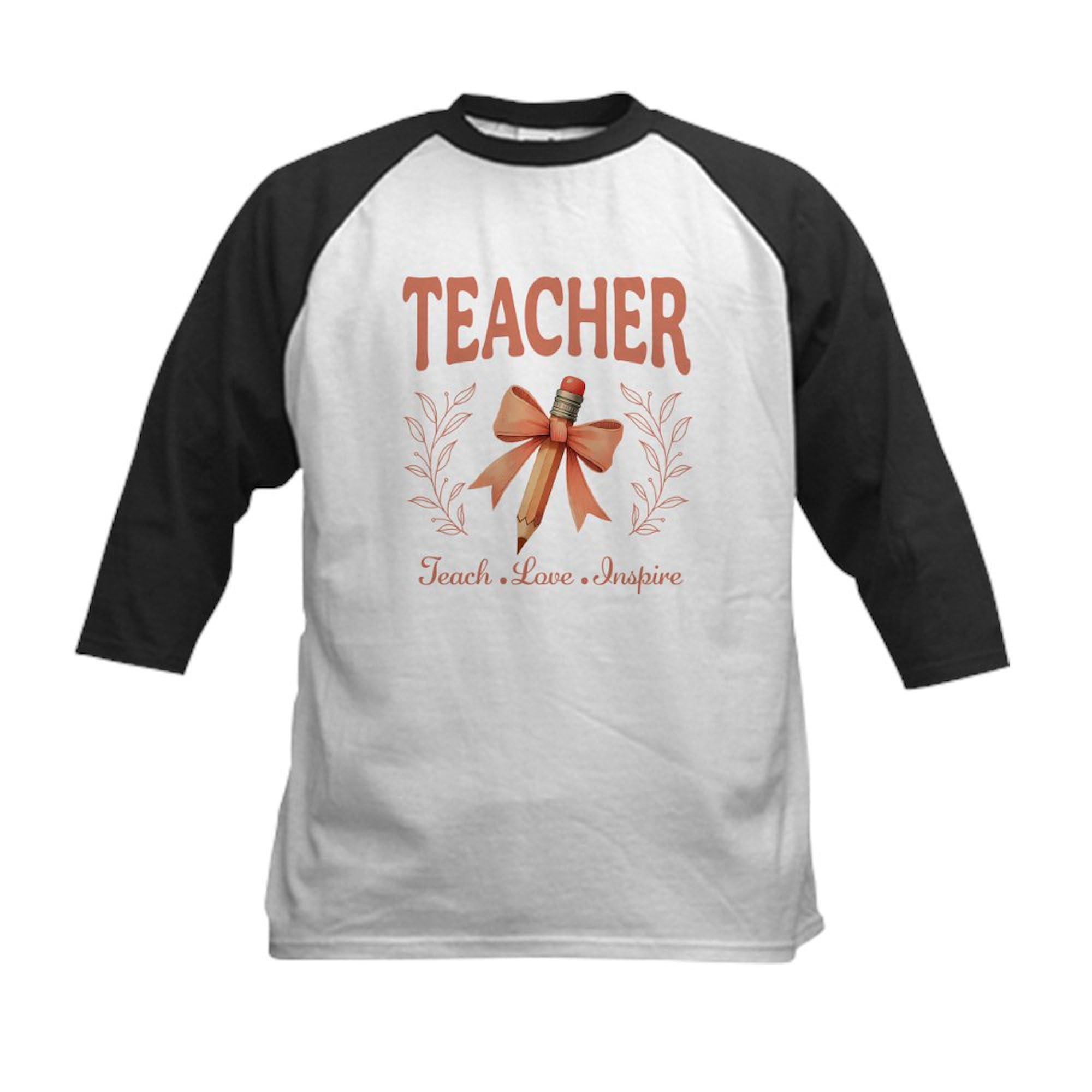 CafePress Cute Pencil with Pink Bow Teacher Kids Baseball T Shirt Kids Cotton Baseball Jersey, 3/4 Raglan Sleeve Shirt