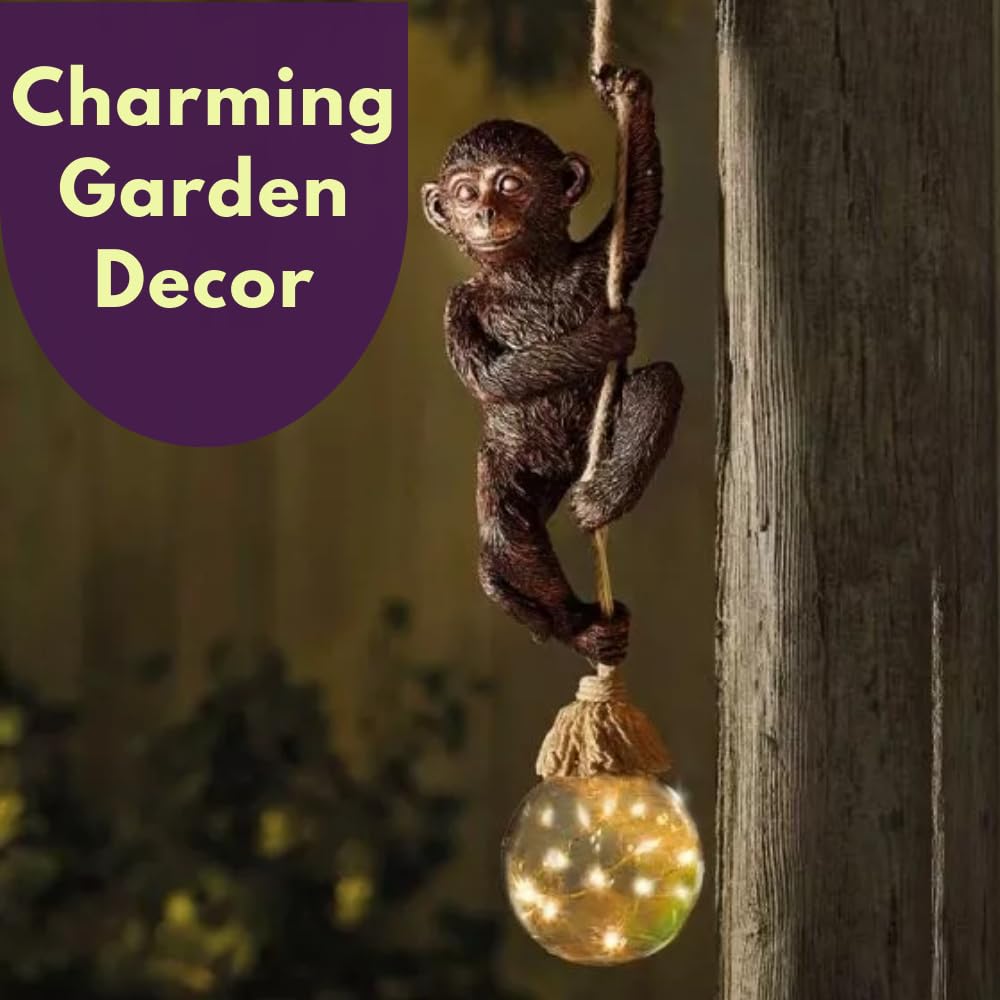 Statue de singe solaire Garden Mile - Lanterne solaire en résine imperméable avec lumières LED - Décoration de jardin et terrasse
