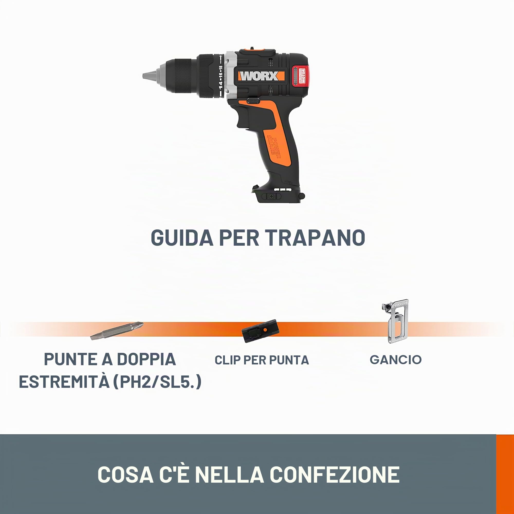 WORX WX175 Trapano Avvitatore Brushless (Solo Corpo Macchina), 20V MAX, Power Share 20 V