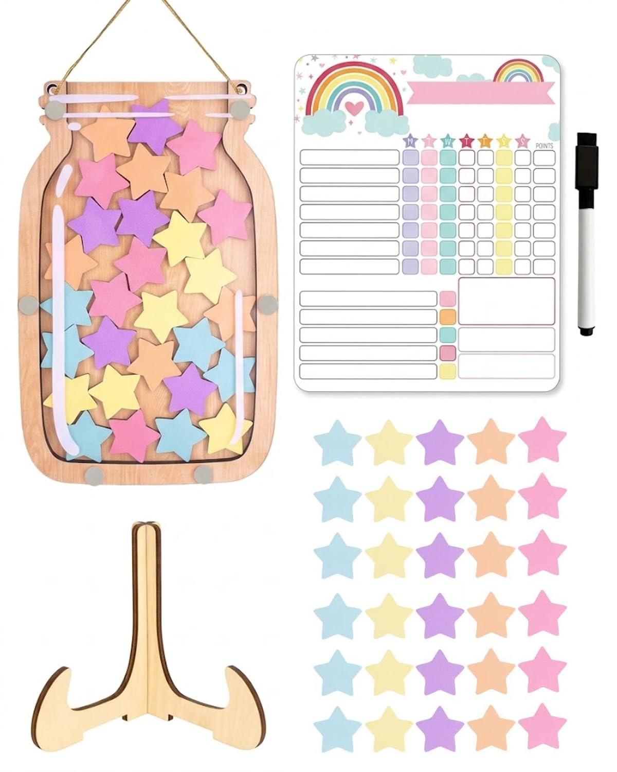 Tabella delle Ricompense per Bambini con 30 Stelle e Lavagna Magnetica per Bambini Sistema di Ricompensa per Casa, Scuola e Aula (Stelle)