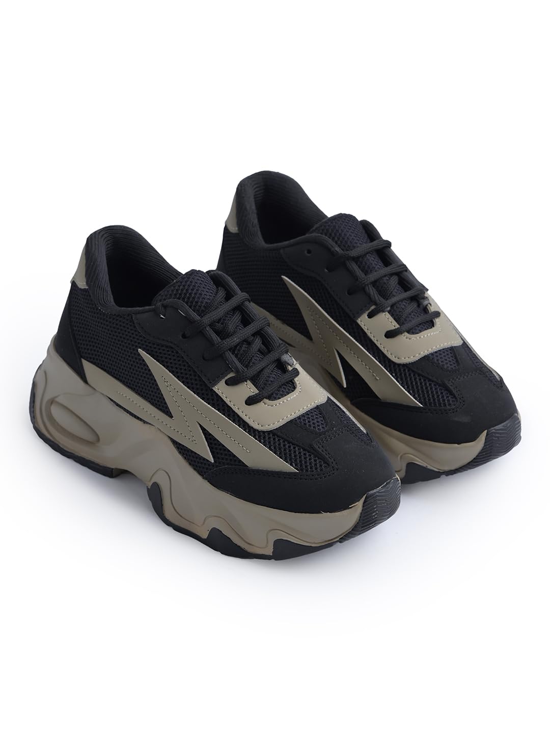 Women Bold Black & Beige Lightning Sneakers Shoes High-Performance, Stylish, and Built for Comfort