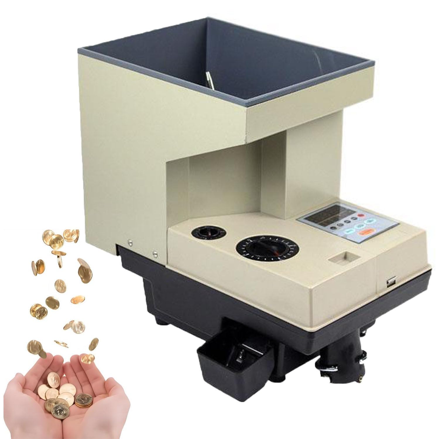 GTANND Coin Counter 1200 Units/Min,Automatic Coin Counter And Sorter，For Most Coin Sorting And Counting With Large Hopper,Coin Counting Machine With Lcd Display CS-400