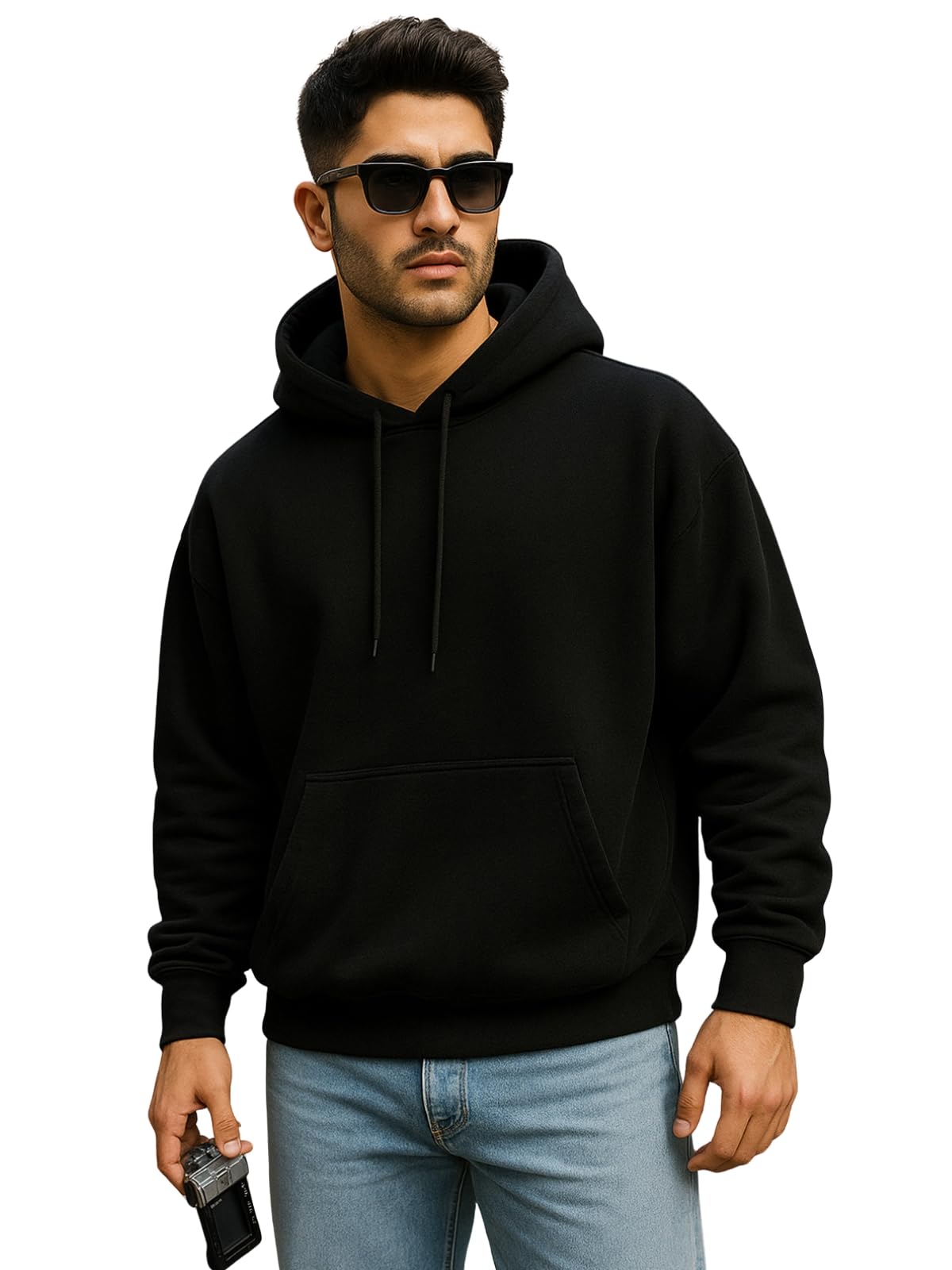 Polycotton Spun Oversized Fit Drop Shoulder Hooded Sweatshirt Full Sleeves Solid Jumper Hoodie for Men/Boys (Sizes: S to 2XL)