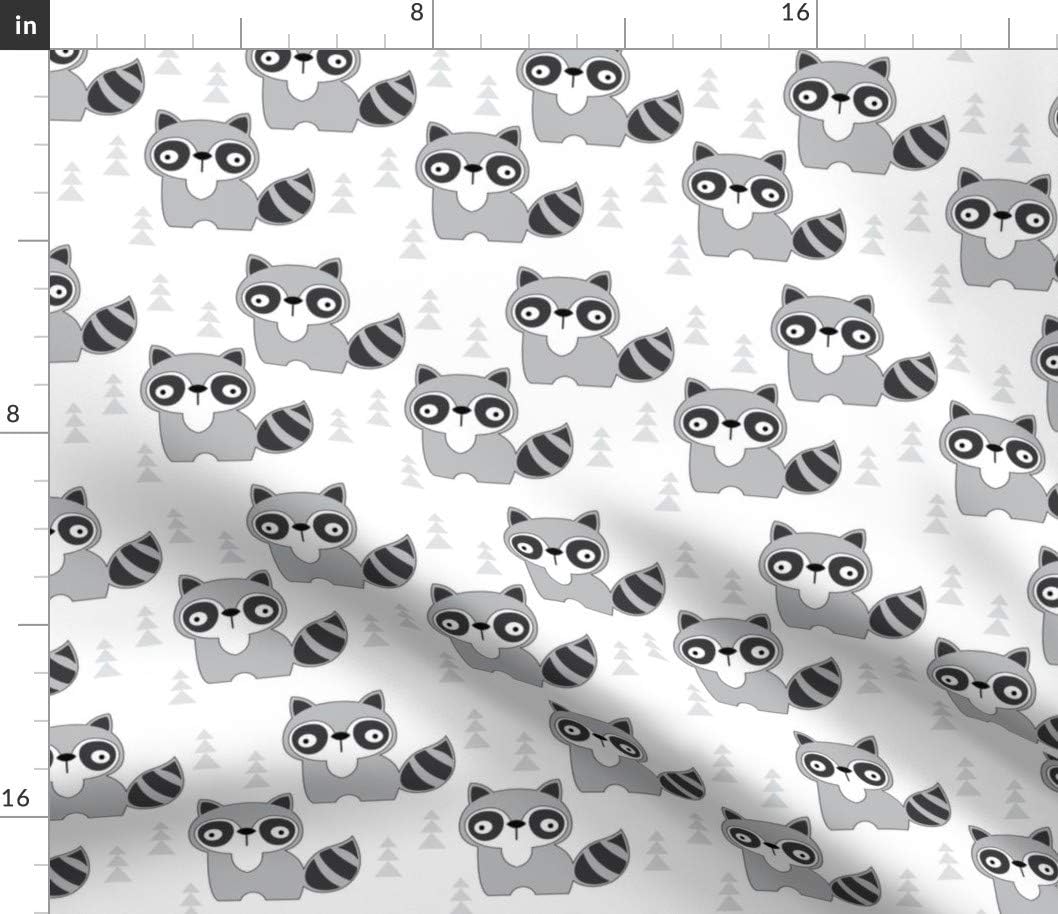 Spoonflower Fabric - White Raccoons Raccoon Woodland Animal Black Grey Nursery Print Printed on Petal Signature Cotton Fabric by The Yard - Sewing Quilting Apparel Crafts Decor