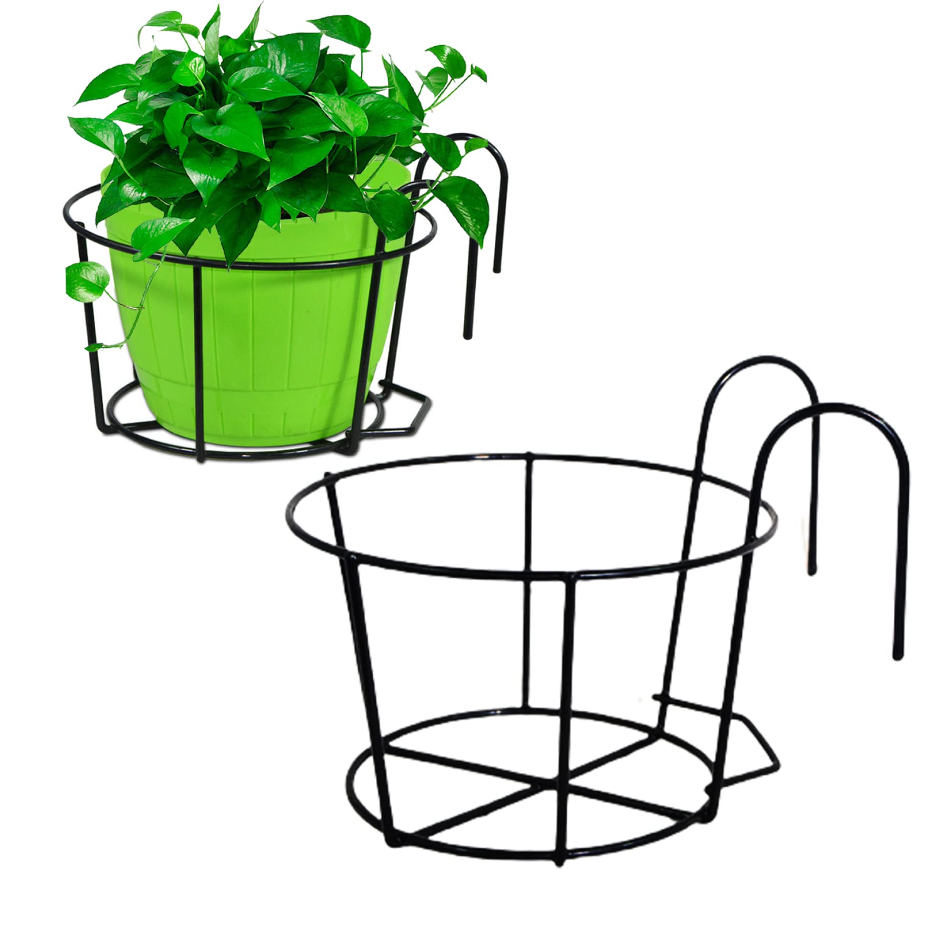 Uanqfegy Hanging Basket Stand, 2PCS Metal Round Holder - for Flower Pot, Balcony, Porch, Railing Planters