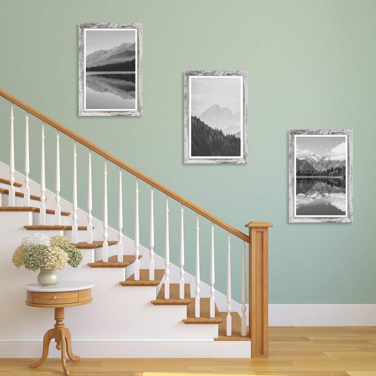 Q.Hou 11x17 Picture Frames Wood Patten Distressed Whiten One Pack, Wall Hanging, Smooth Molding & Acrylic Cover, Great for Prints, Poster, Mural and Picture (QH-PF11X17-RW-1)