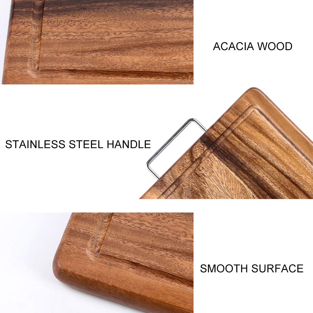 Tagliere Choing Board Tagliere in Legno per Cucina Tagliere Reversibile con Manico e scanalature per Il Succo Vassoio Choing 2 cm Carne addensata Verdura Pane Frutta, 34,5x49,5x2 cm