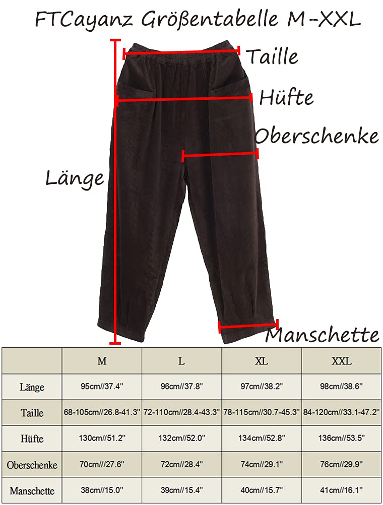 FTCayanz Pantalon Femme Taille Élastiqué Carotte Baggy Pants Élégante Vintage Velours côtelé Trousers avec Poches