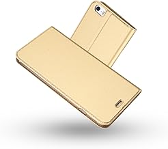 Radoo Coque iPhone 5,Coque iPhone 5S,Coque iPhone SE, Ultra Mince en Cuir PU Premium Housse à Rabat Portefeuille Coque Étui de Protection Bumper Folio à Clapet pour iPhone 5/5S/SE 4 Pouces (Or)
