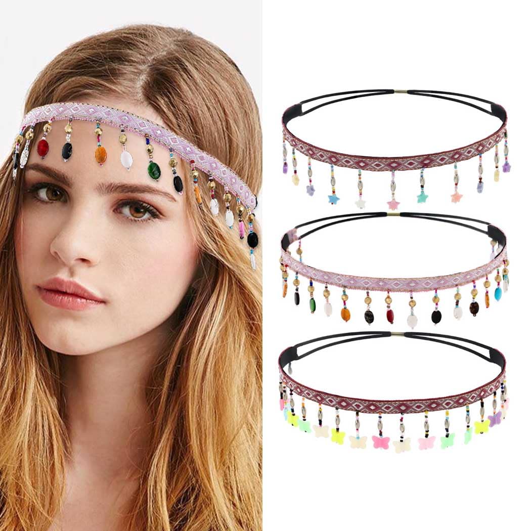 Amazon.com : Woeoe Boho Beaded Headband Star Elastic  display picture 1