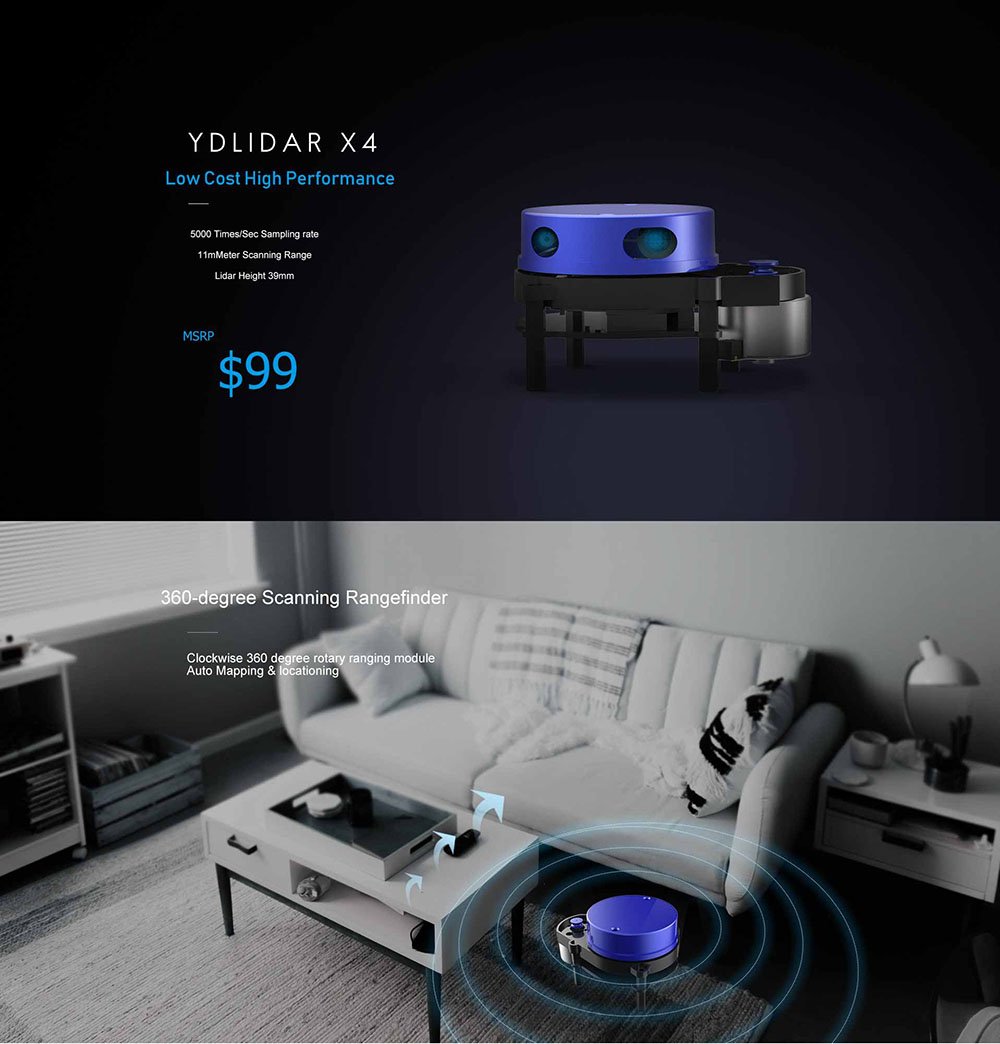 LIDAR-053 EAI YDLIDAR-X4, modulo sensore di scansione per scanner laser con un raggio di azione di 10 metri e una frequenza di scansioni di 5 Hz Lidar X4