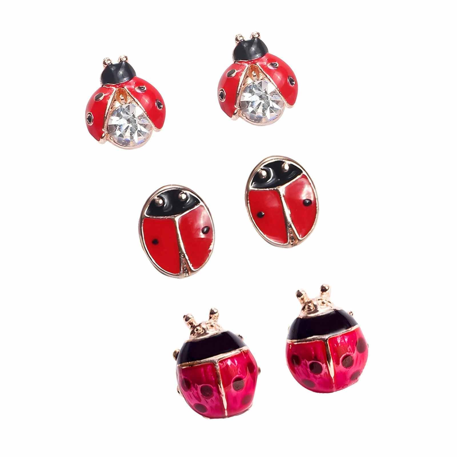 3pcs Cute Ladybug Earrings Set, Charming Insect Stud Jewelry for Regular Casual Wear and Party Decoration, Playful Accessories for Styling, Delightful Gift for Friends-image-1