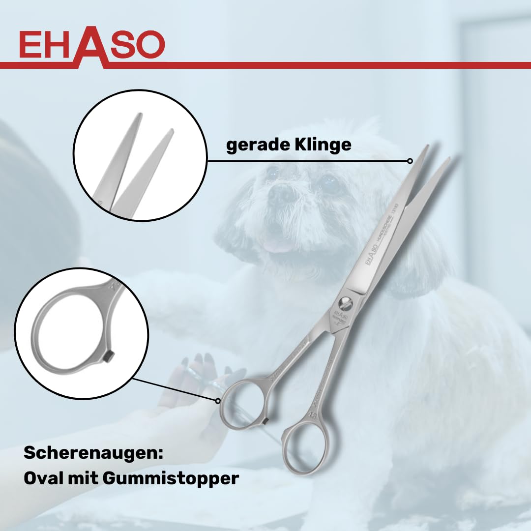 EHASO Hochwertige Gerade Hundeschere aus - Für langhaar & kurzhaar - 18 cm - Fellschere für Hunde & Katzen - Profischere für Jede Art von Fell direkt Solingen