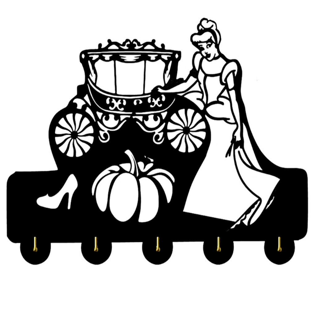 DXTFDHB Key Holder, Self Adhesive Wooden Wall Hooks, Coat Hooks, Cinderella Key Rack- Black