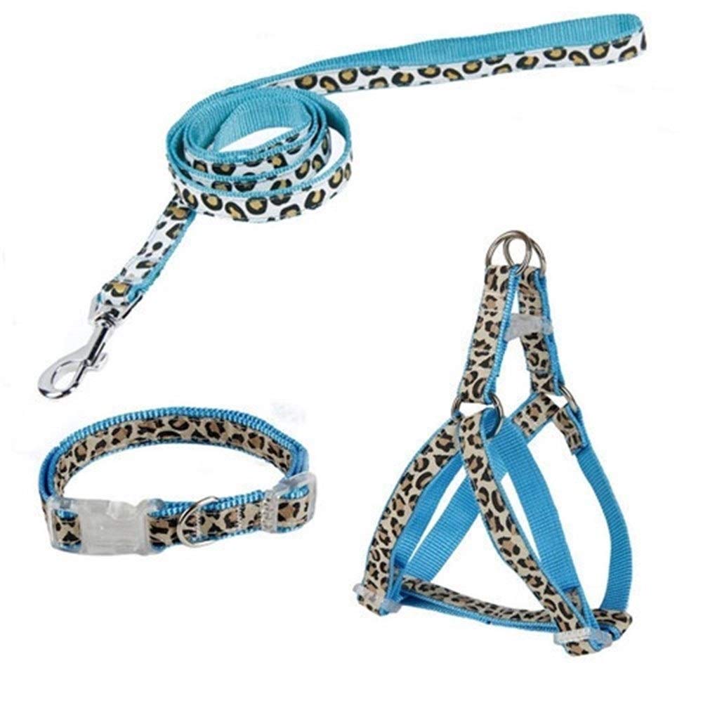 Homeilteds Pet Products Dog Collar Lead Set Leopard Adjustable Dog Leash Puppy Harness Durable Dog Accessories Cat Collar Strong (Color : Blue, Size : S)
