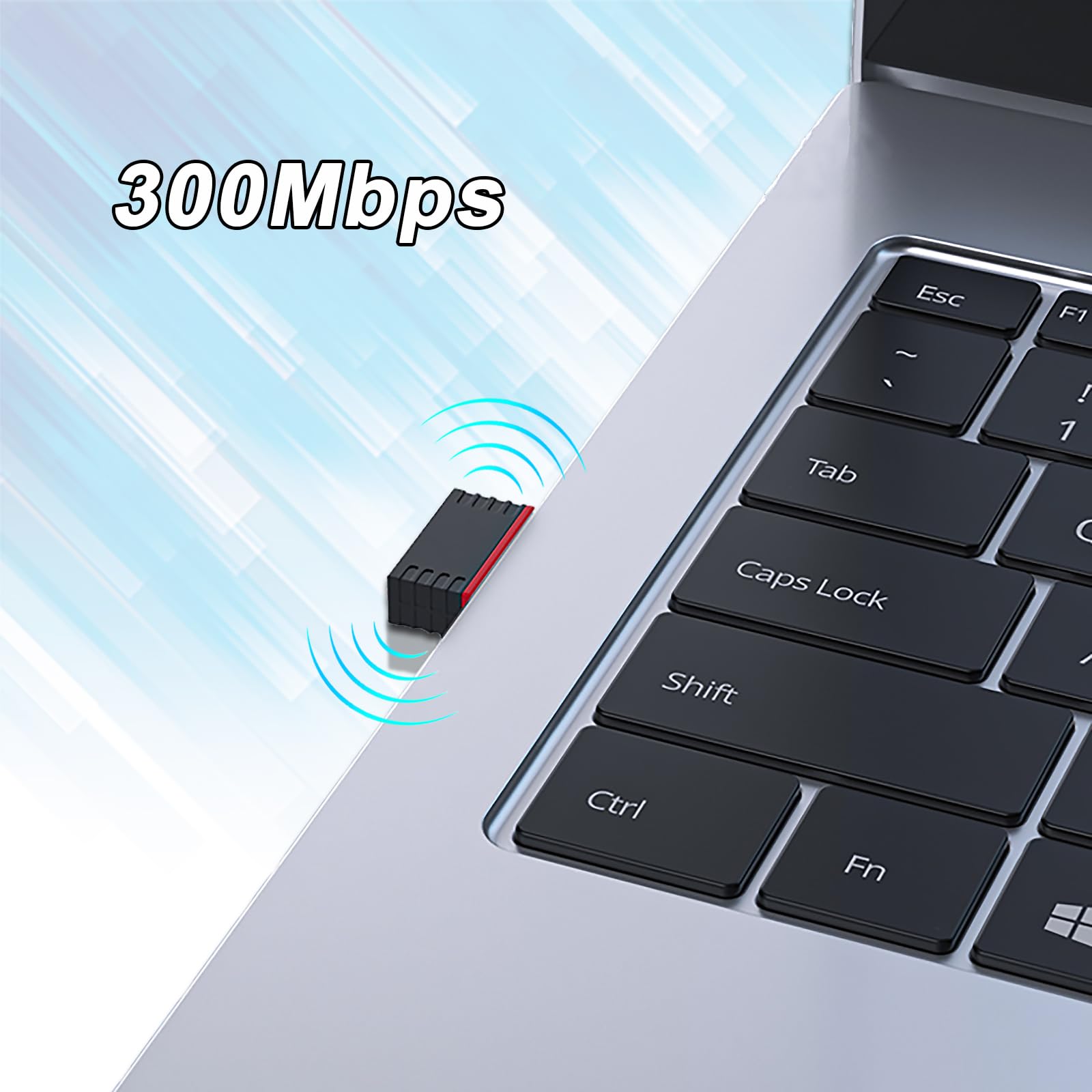 Clé USB WiFi 300Mbps Adaptateur WiFi Mini pour PC Portable TV Compatible Windows Mac OS Linux Noir