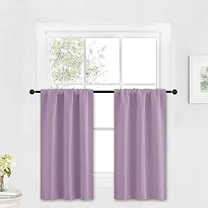 RYB HOME Bathroom Window Curtains - Super Soft Blackout Privacy Curtains for Baby Nursery Bedroom Basement Garege Workshop Kitchen Dining Living Room, W 29 x L 30, Lilac, 2 Pcs