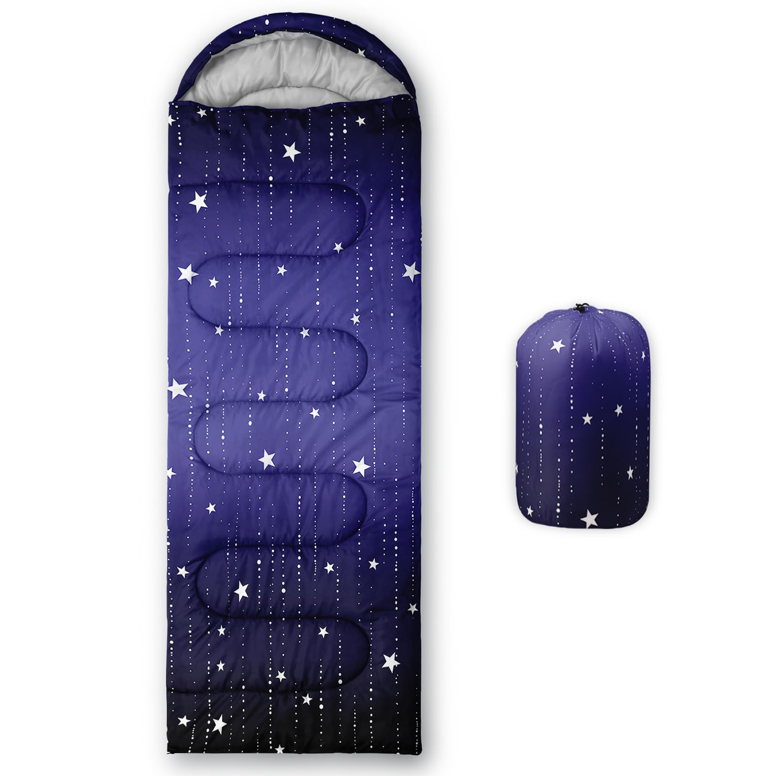 QOOMO Blue Galaxy Printed Camping Sleeping Bags,3 Season Warm & Cool Weather,Lightweight,Waterproof Sleeping Bags for Adults & Kids,Traveling,and Outdoors,Camping Gear Equipment,31x90inch