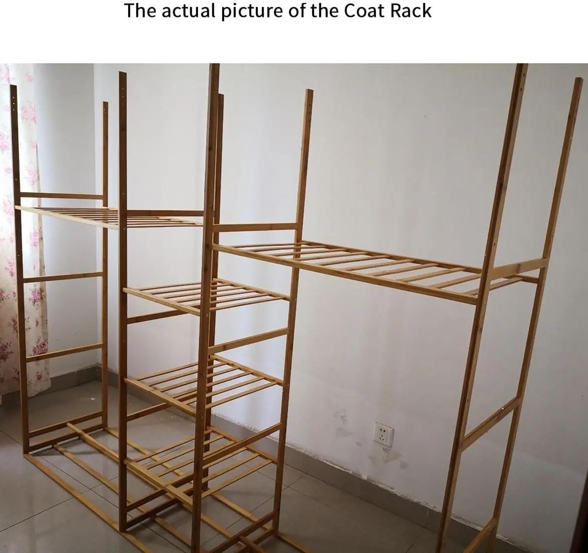 Portable Bamboo Closet Clothes Organizer Wooden Garment Rack With Fabric Cover Wardrobe Coat Stand With Storage Shelves For Bedroom (Color : Light Blue, Size : 90x41x165cm)