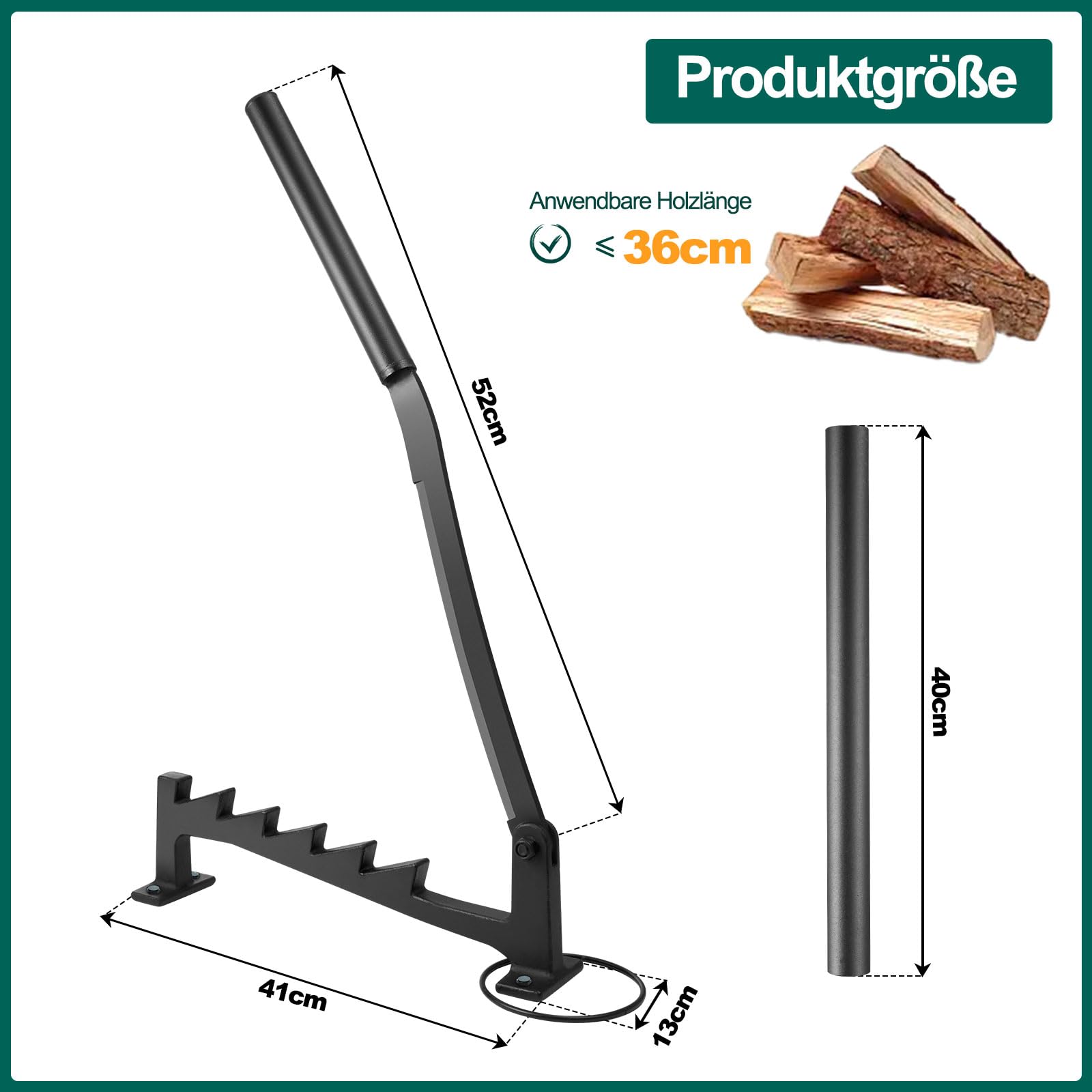 Holzspalter Manuell Wandhalterung Brennholzspalter für Weichhölzern Anzündspalter Wandmontage Handholzspalter Spanmesser mit langen Handgriff für Camping, Gartenhaus (Typ-A)