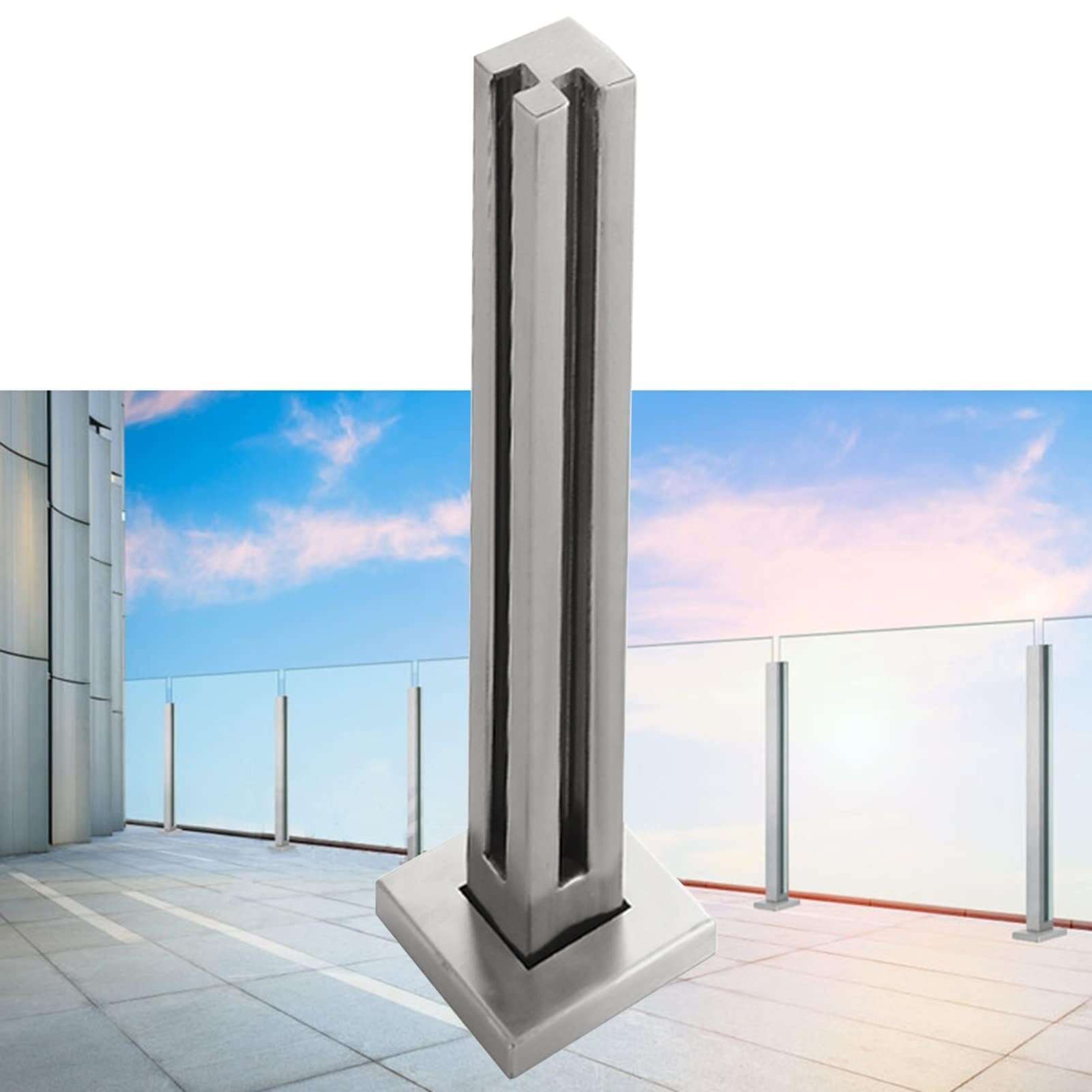 Poteau balustrade verre acier inoxydable carré pour terrasse et piscine
