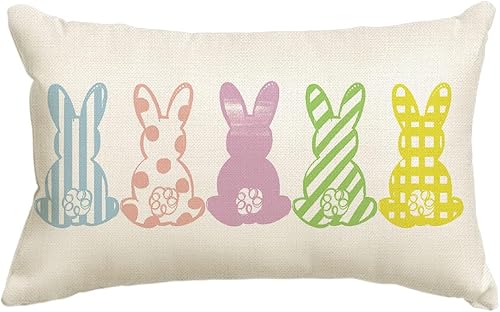 AVOIN colorlife Funda de almohada de conejos de Pascua 12 x 20 pulgadas multicolor decoración de fiesta de primavera para sofá