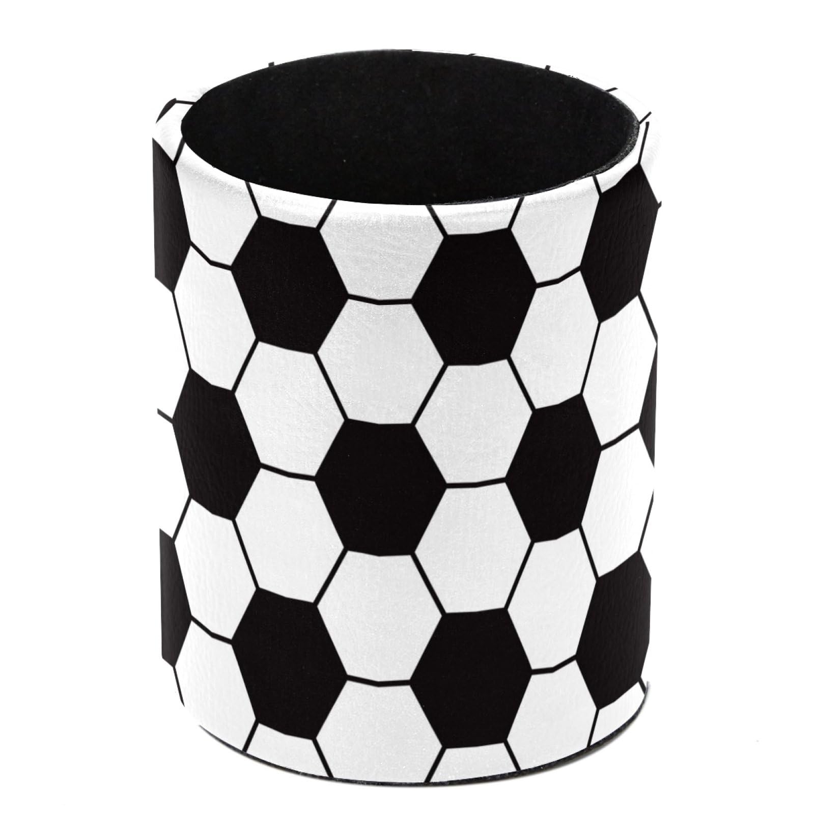Luoweisi Football Pattern Black White Pen Holder for Desk, Leather Pen Pot, Desk Pencil Holder Round Makeup Organiser Home Office School Suppliers — image 1