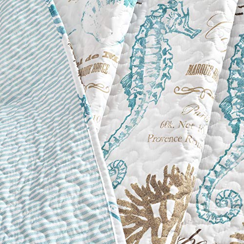 Image of Lush Decor Harbor Life Throw Blanket, 50 inch W x 60 inch L, Blue & Taupe - Throw Blankets for Bed - Couch Blanket - Coastal Throw Blanket for Couch