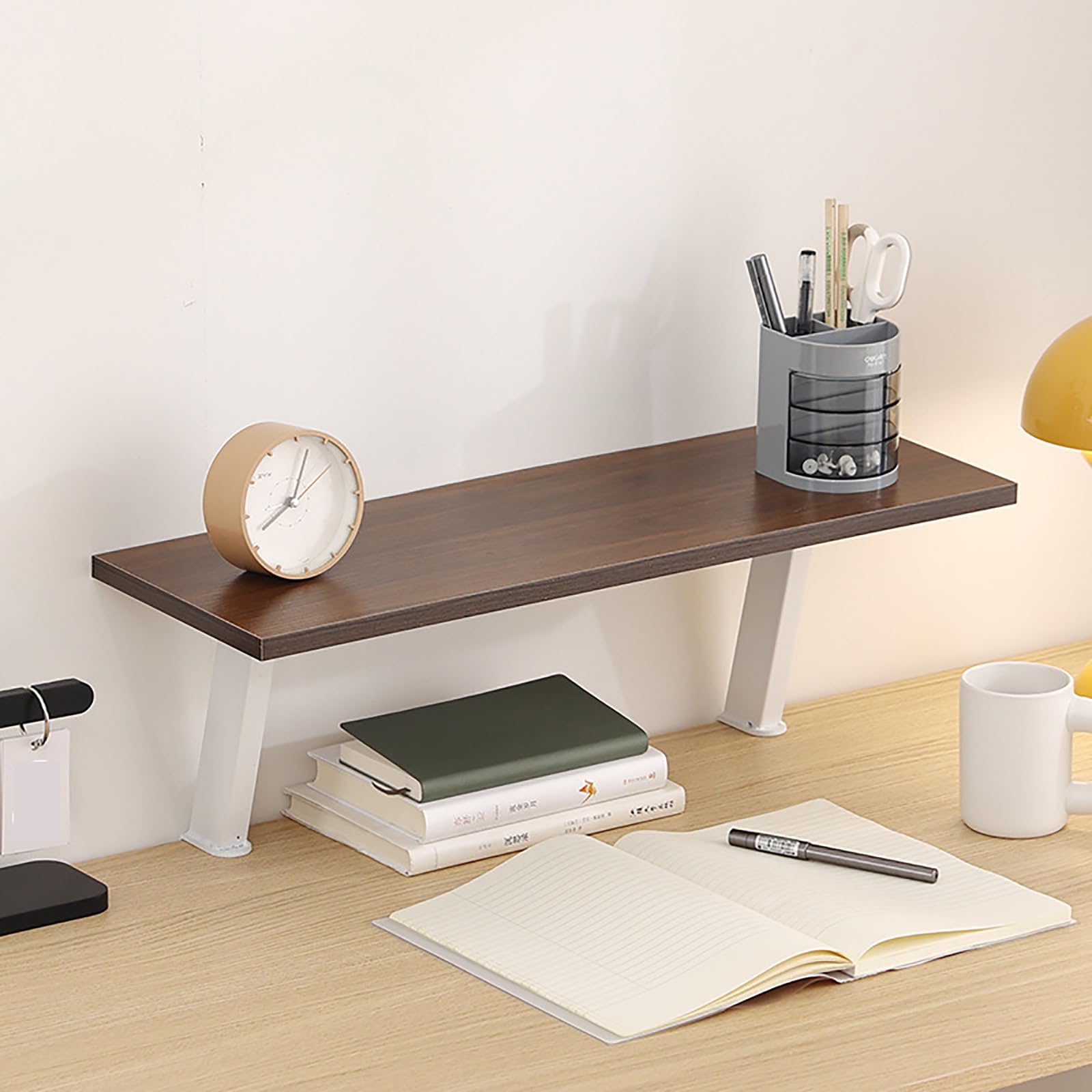 Libreria da Scrivania per Computer, Scaffale da Scrivania a 2 Ripiani con Pannello Forato, Mensola Portaoggetti per Dormitorio, Ufficio, Casa, Studio e Cameretta,Walnut,W 31.5″/80cm