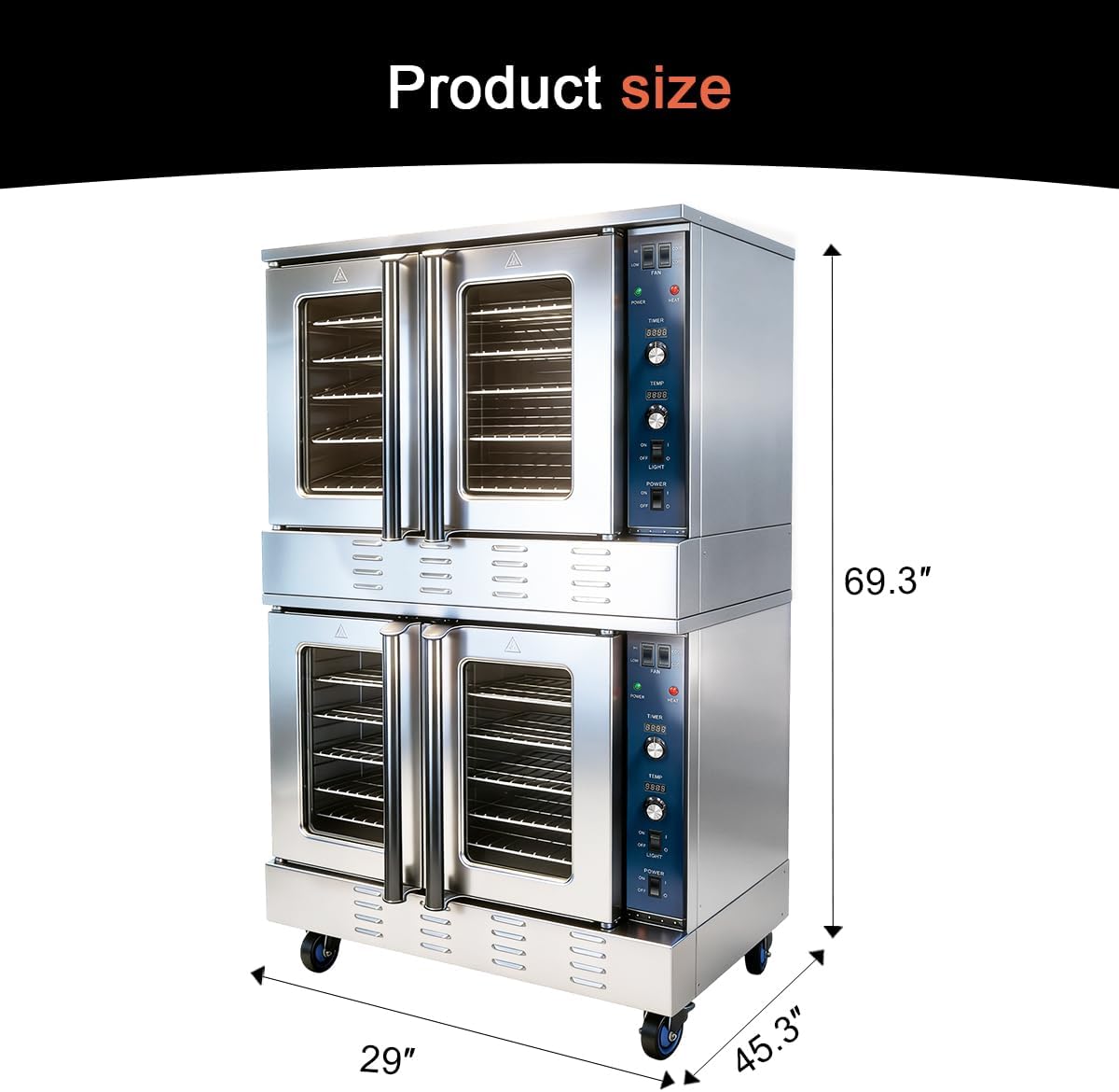 Commercial convection full-size double-layer oven, 48,000 BTU*2, Propane gas-powered double-layer oven, commercial Propane gas stove, four wheels, suitable for restaurants and bakeries