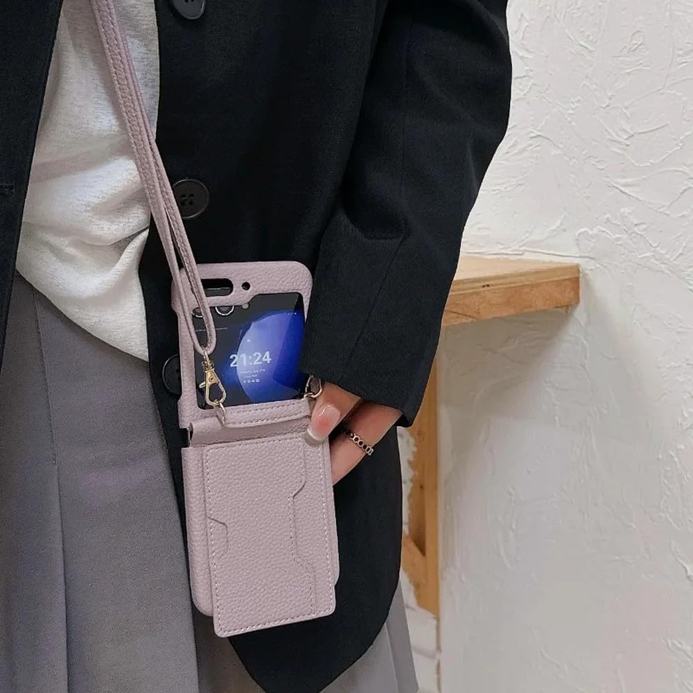 Portafoglio con porta carte Custodia per telefono per Samsung Galaxy Z Flip 6 5 4 3 Flip6 Flip5 Flip4 Flip3 Custodia a tracolla in pelle, rosa, per Galaxy Z Flip3