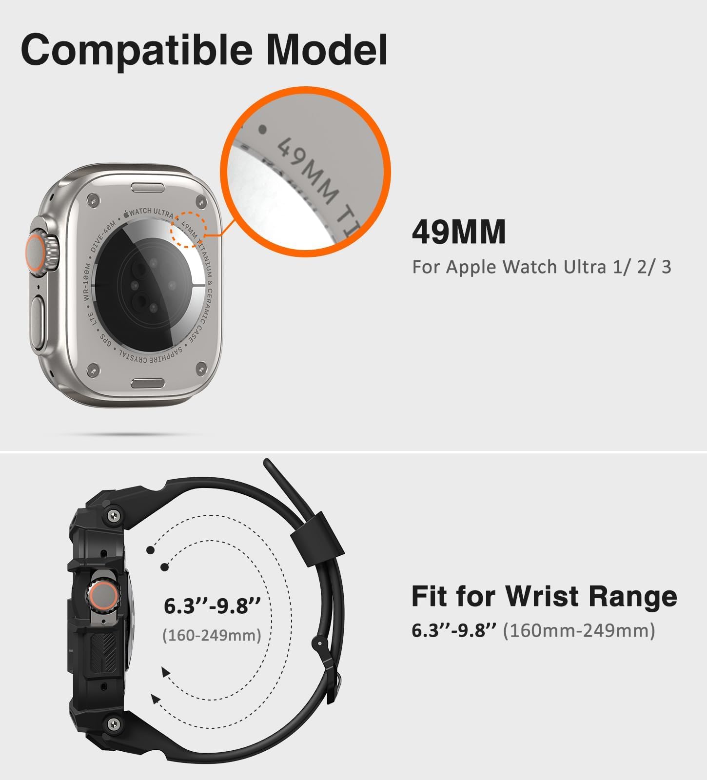 ULTIMAL Correa ajustable compatible con Apple Watch de 49 mm/45 mm/44 mm, correa deportiva resistente con carcasa resistente a prueba de golpes, correa de repuesto resistente para S4/5/6/SE, S7/8/9,