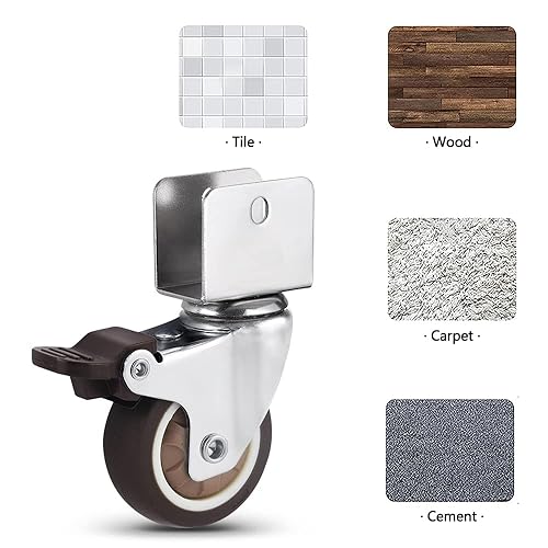 Miniatura 4 de Juego de 4 ruedas resistentes con soporte en U de 2 pulgadas, repuesto para cama de bebé. Apertura de 0.98 pulgadas