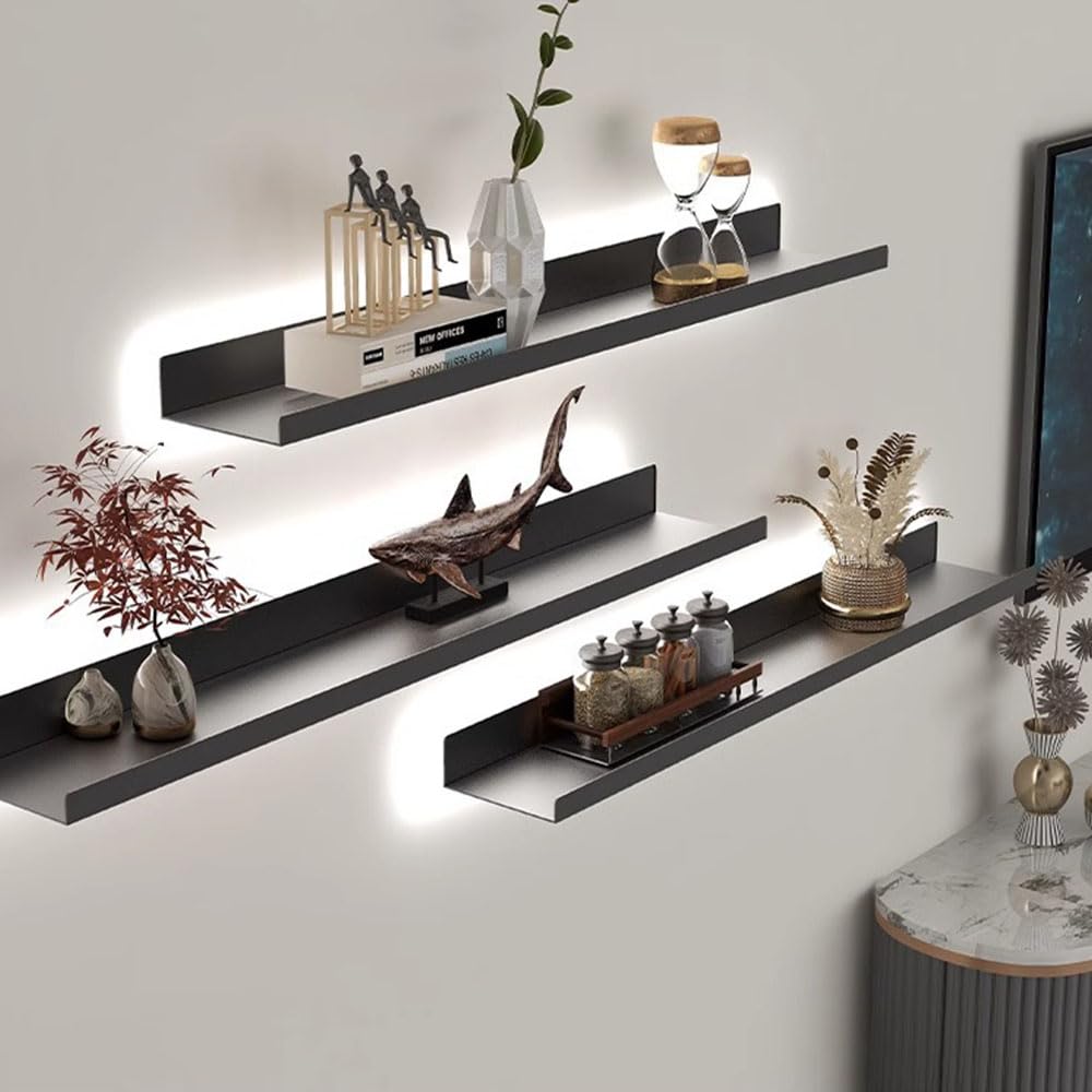 Estantes flotantes para Libros, estantería Colgante iluminada, Estante de exhibición de Libros de Metal montado en la Pared, Soporte de Libros de Pared para Barra,3 Pack,80cm