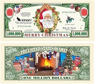 American Art Classics Pack of 5 - Merry Christmas Santa Claus Million Dollar Bill - Collectible Novelty St. Nick Million Dollar Bills - Best Fun Stocking Stuffer Gift