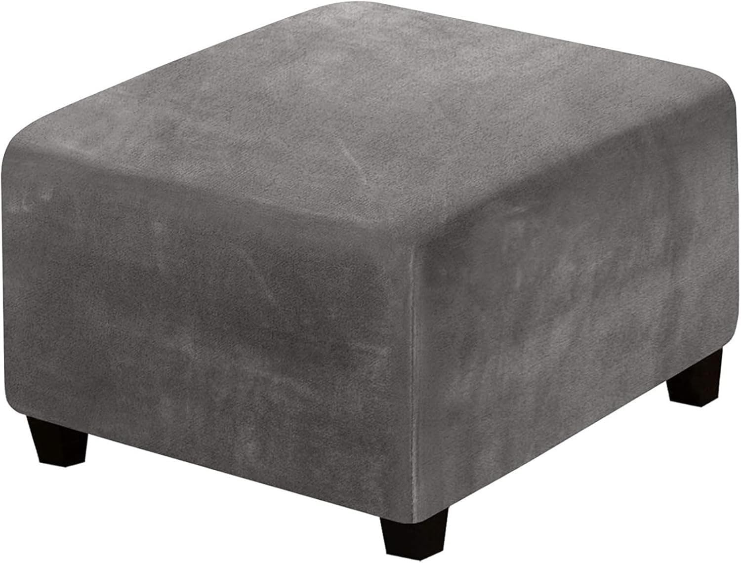 Yekuhe Velvet Ottoman Cover Square Stretch Extra Large Footstool Cover, Dustproof Removable Washable Universal Pouffe Cover With Elastic Bottom Anti-Slip(Grey,65x65cm/26x26in) — image 1