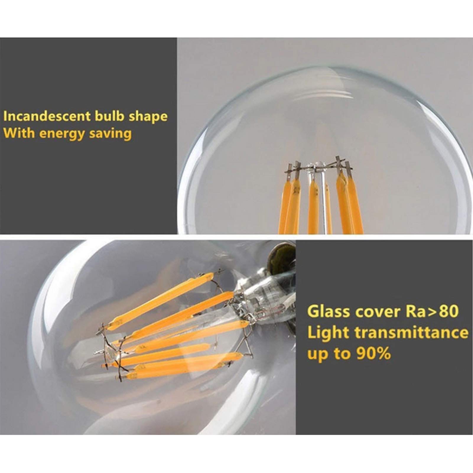 Lampadine a candelabro LED E27 6w G45 Lampadine a filamento LED decorative 360 gradi; Confezione 6 lampadine a risparmio energetico con angolo fascio