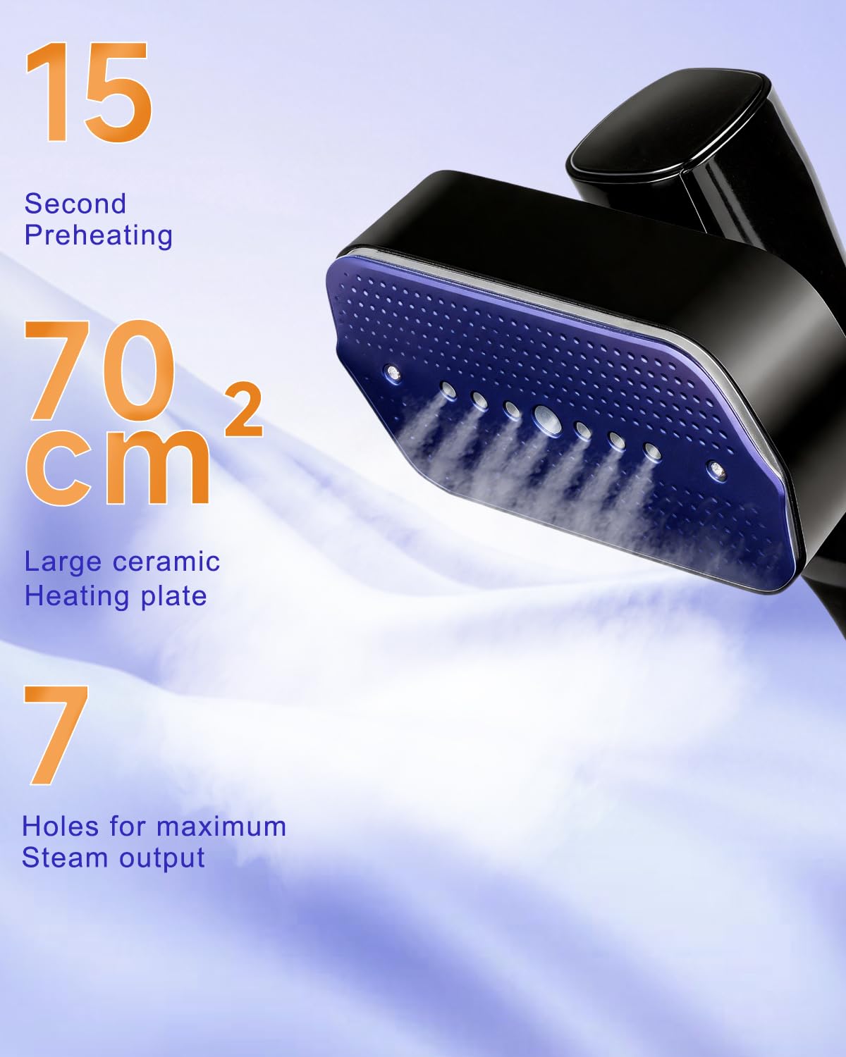 Dampfglätter, Steamer Dampfglätter & Reisebügeleisen 2-in-1,1200 W Leistung, 15 s schnelles Aufheizen, mit LED-Display, 3 Dampfmodi, Lila