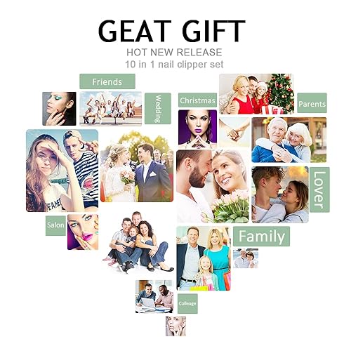 Miniatura 6 de Juego de manicura 10 en 1 de acero inoxidable, cortaúñas, tijeras y pedicura, kit de aseo portátil de viaje para hombres y mujeres con estuche de