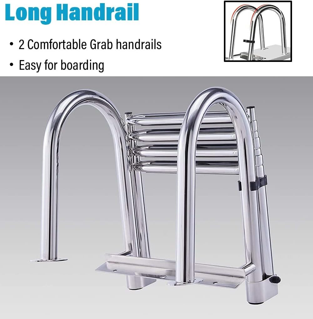 4 Step Telescoping Boat Ladder with Handrails Wide Steps, Pontoon/Marine Yacht/Swimming Pool Ladder, Telescopic Rear Entry Inboard Ladders, Loads 330lbs (Color : 10cm/4in Wide Step (5cm/2in