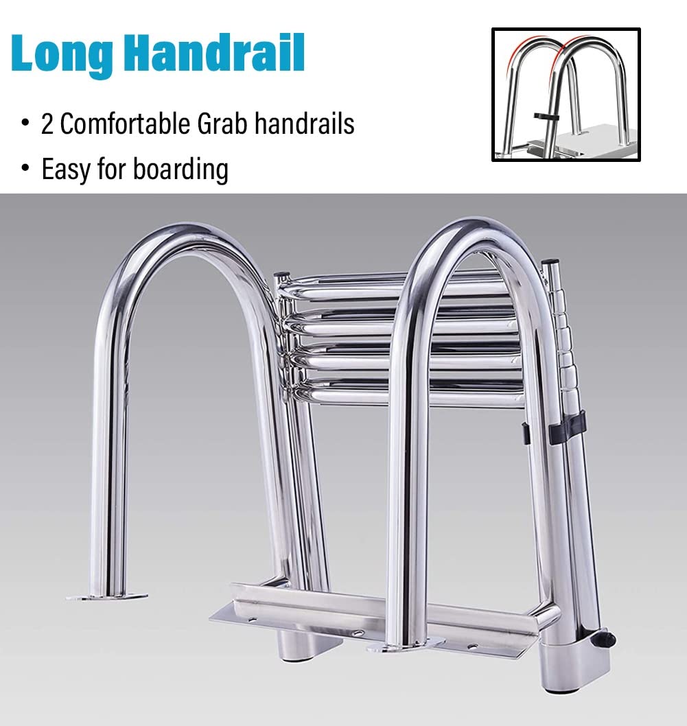 Escada Telescópica Aço Inox 4 Degraus - Capacidade 272kg Para Barcos E Piscinas