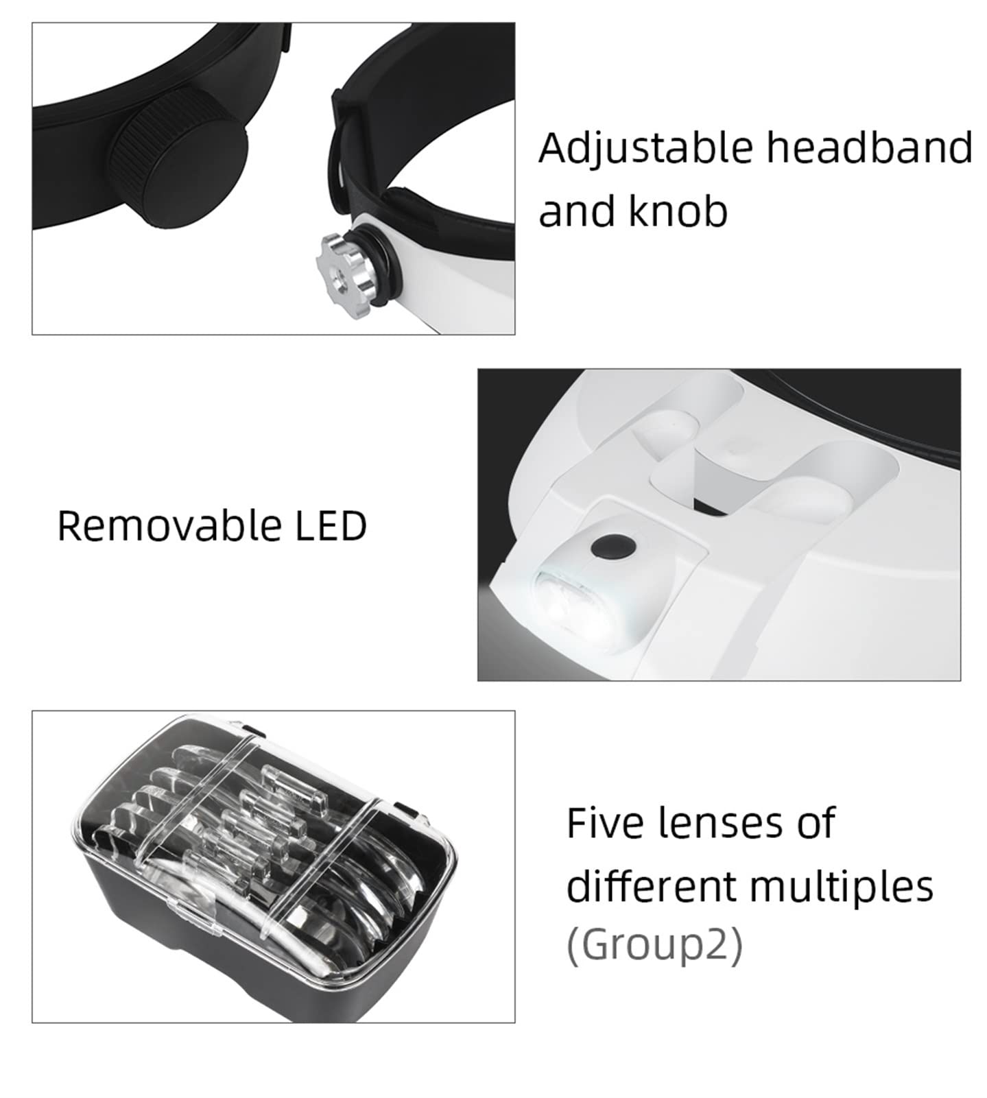 Herramienta de reparación de lámparas de Lupa Lupa con Luces LED 1X 1.5X 2X 2.5X 3.5X Lupa de iluminación montada en la Cabeza de 2 LED Gafas Lupa Brazo de Cuello de Cisne Flexible