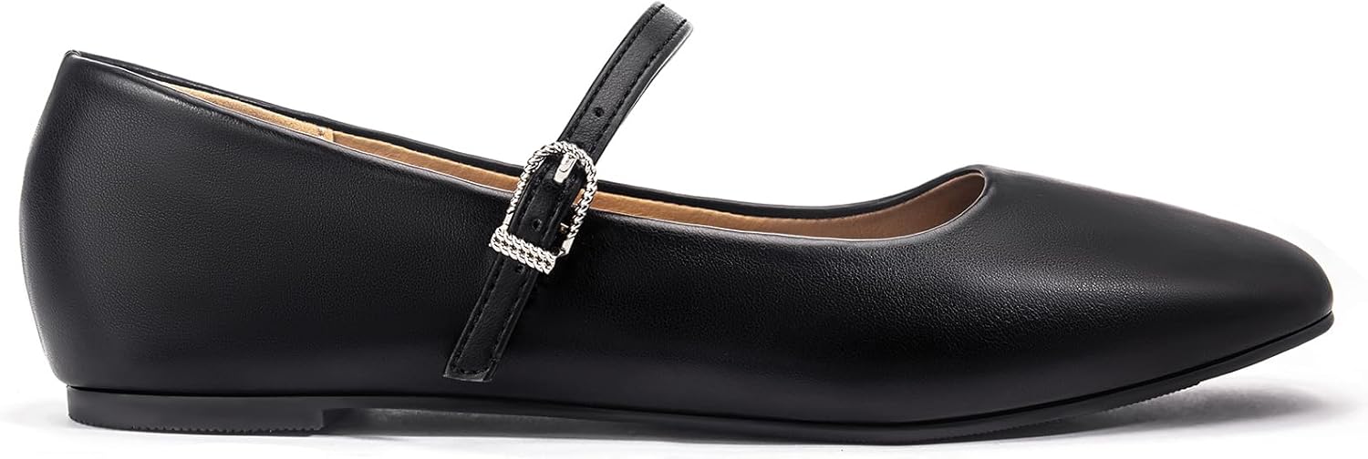 Womens Ballet Mary Jane Flats Shoes Adjustable Strap Square Closed Toe Chic Footwear with Latex Insole - Image 4