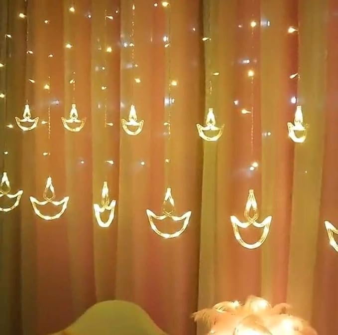 Buy BonZeal Diwali Diya Shape Curtain String 12 LED Light Wall Hanging