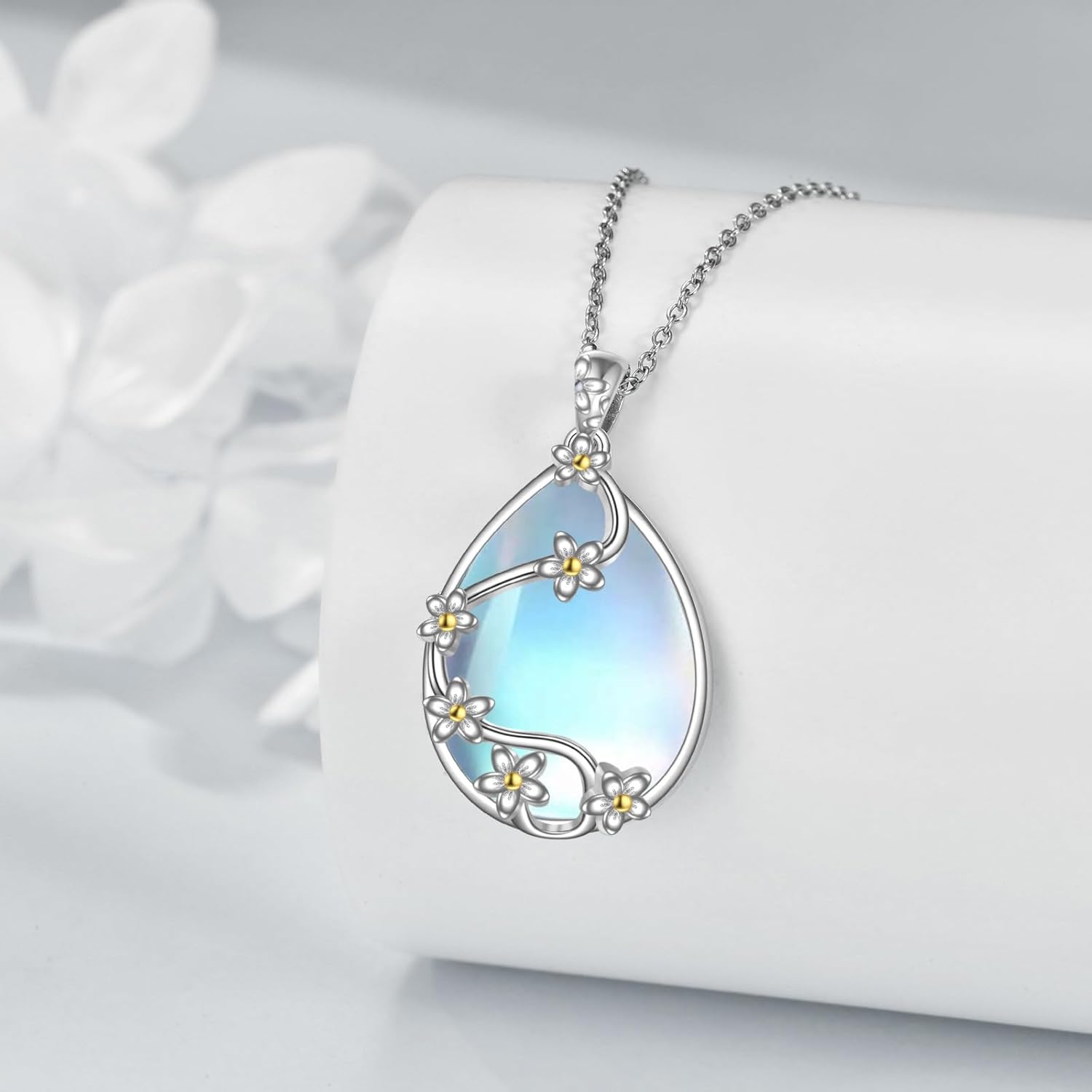 YAFEINI 925 Sterling Silver Moonstone Necklace Filigree Teardrop Pendant Necklace Jewelry for Women Girls - Image 3