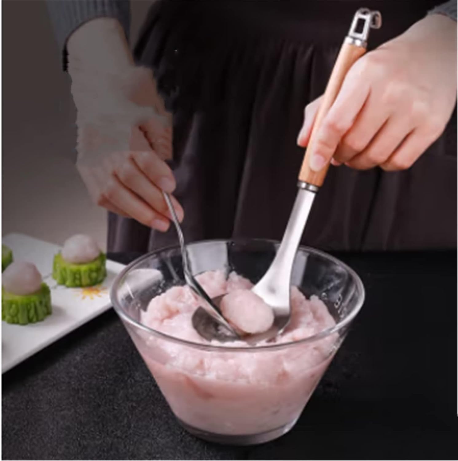 Meat Baller Tongs,Cookie Dough Scoop, Meatball Spoon Pressing Meatball Maker Squeezing Meatball Tool Ice Cream Baller Tool